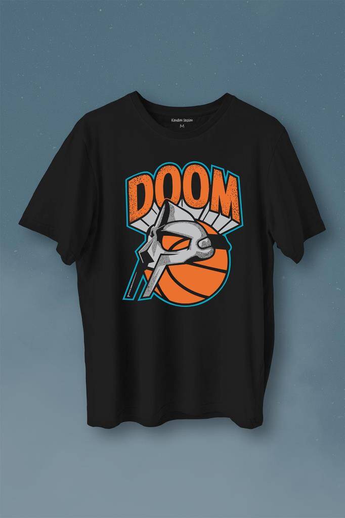 Siyah T-shirt Mf Doom Basketbol Hip Hop Rap Maske Mask Baskılı Tişört Unisex T-Shirt - 1