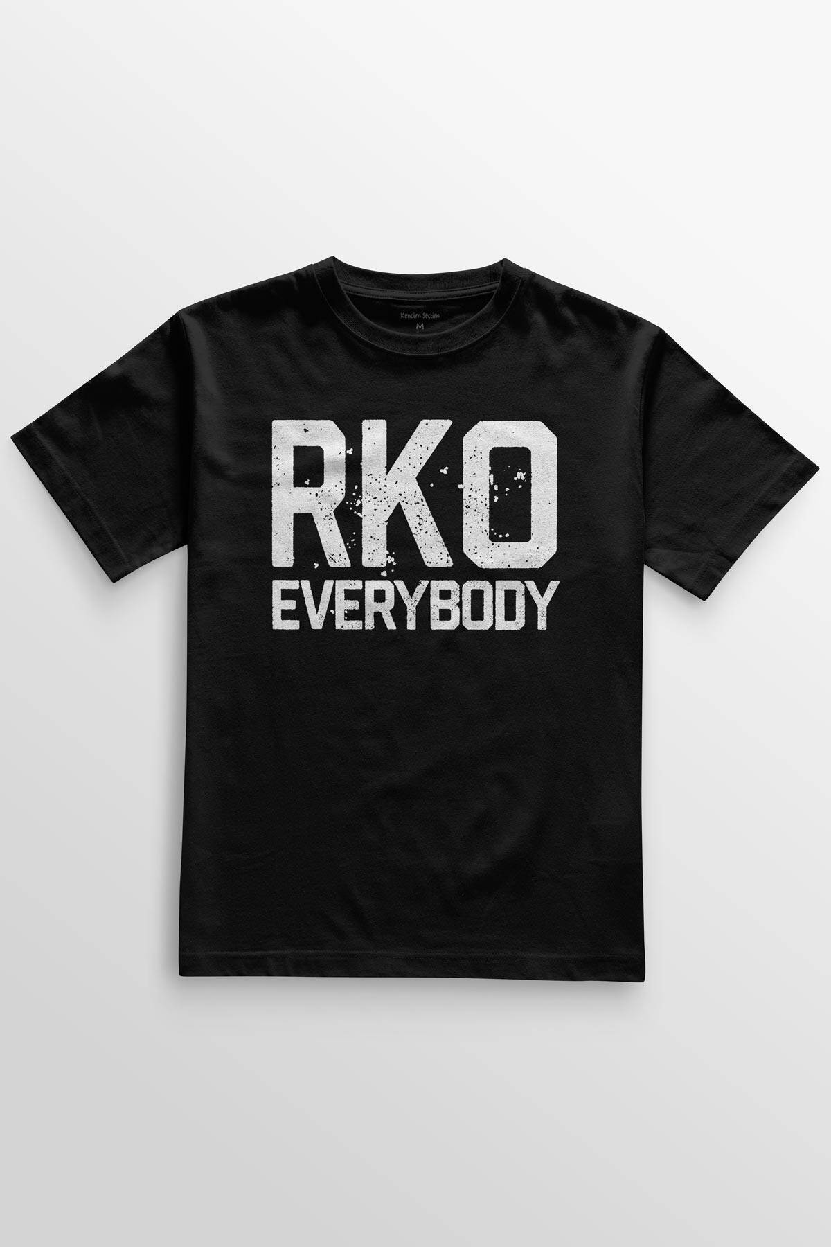 Siyah T-shirt Randy Orton RKO Everybody Wwe Fight Güreş Gym Spor Baskılı Tişört - 1