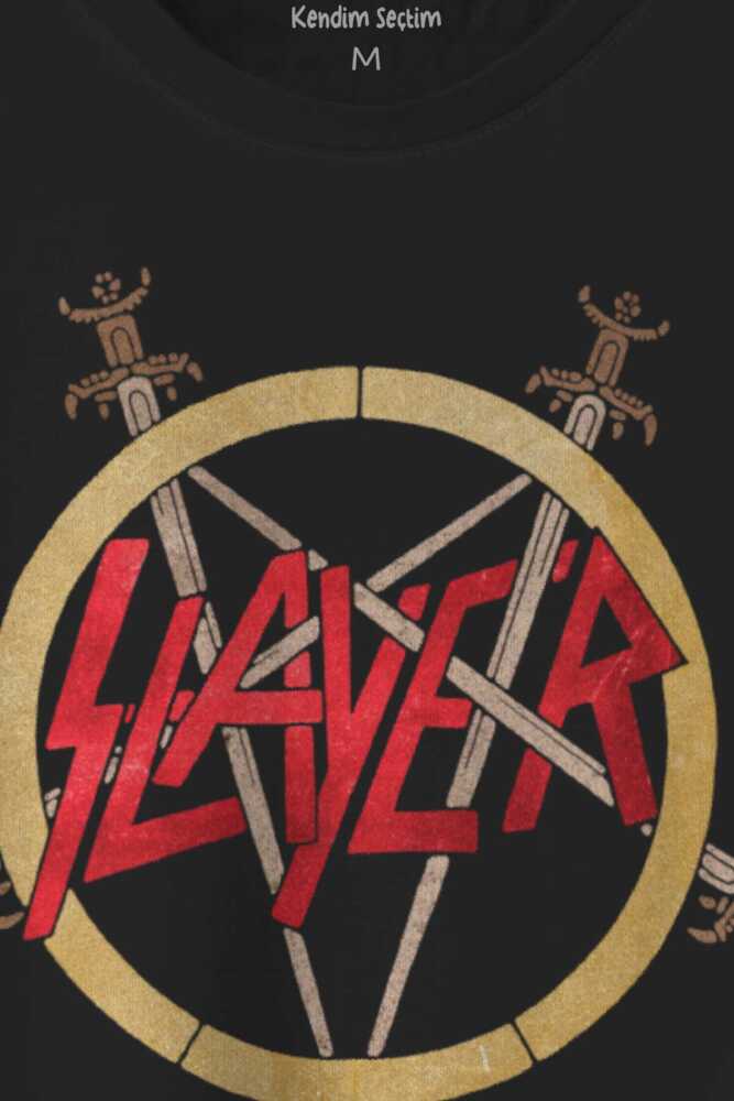 Siyah T-shirt Slayer Metal Music Guitar Gitar Baskılı Unisex Tişört (1)