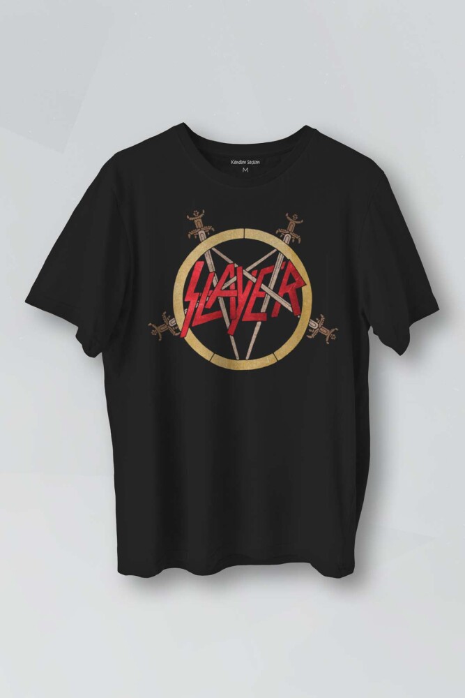 Siyah T-shirt Slayer Metal Music Guitar Gitar Baskılı Unisex Tişört - 1