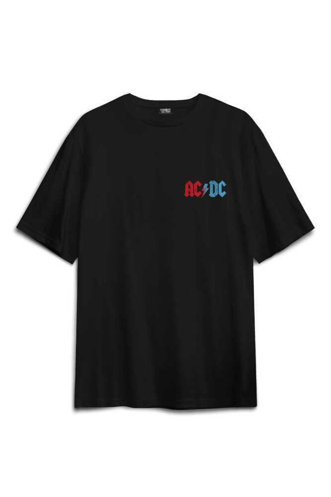 Siyah Tişört Ac Dc Angus ve Malcolm Young Rock Sırt Ön Baskılı Oversize Unisex T-Shirt (1)