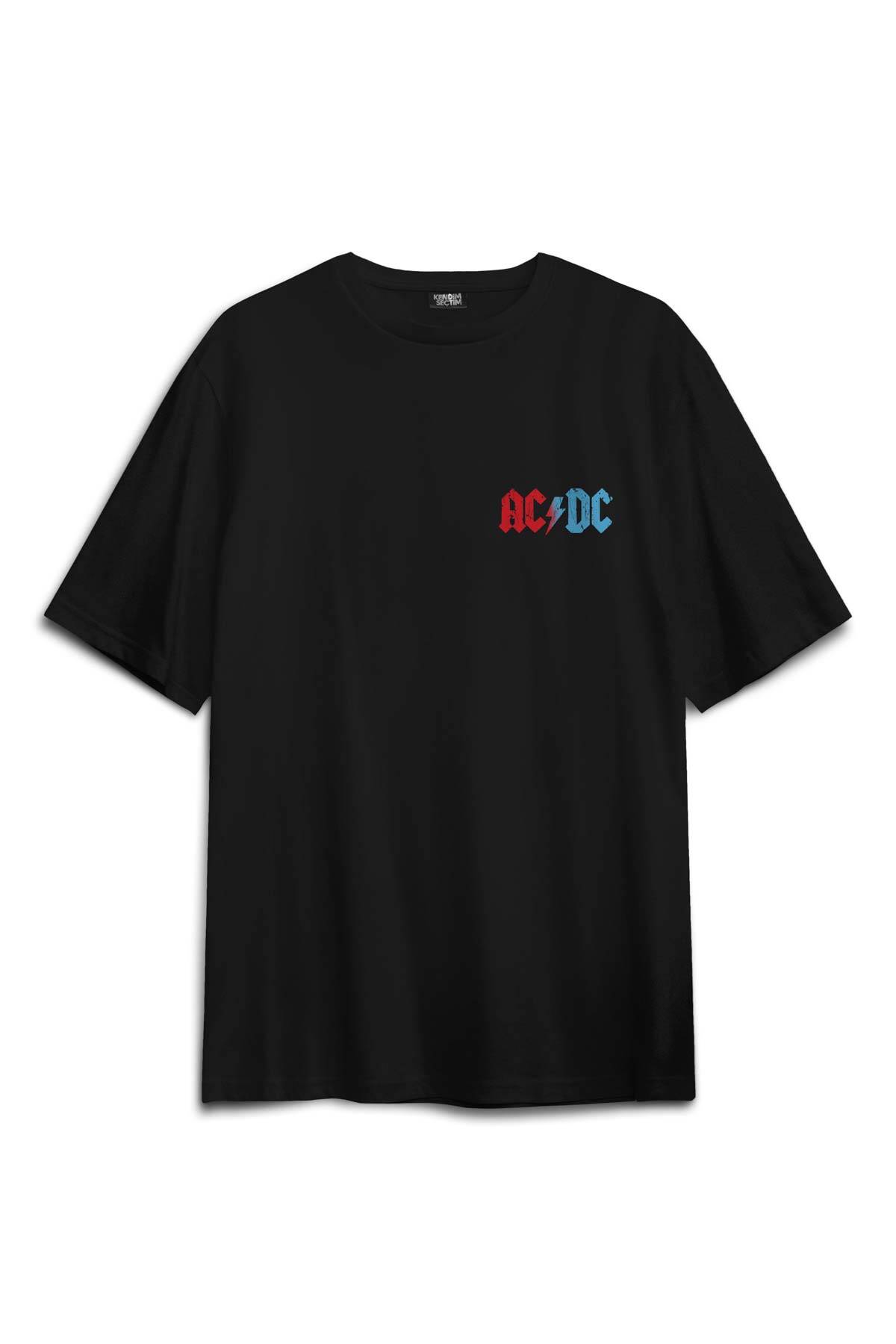 Siyah Tişört Ac Dc Angus ve Malcolm Young Rock Sırt Ön Baskılı Oversize Unisex T-Shirt (1)