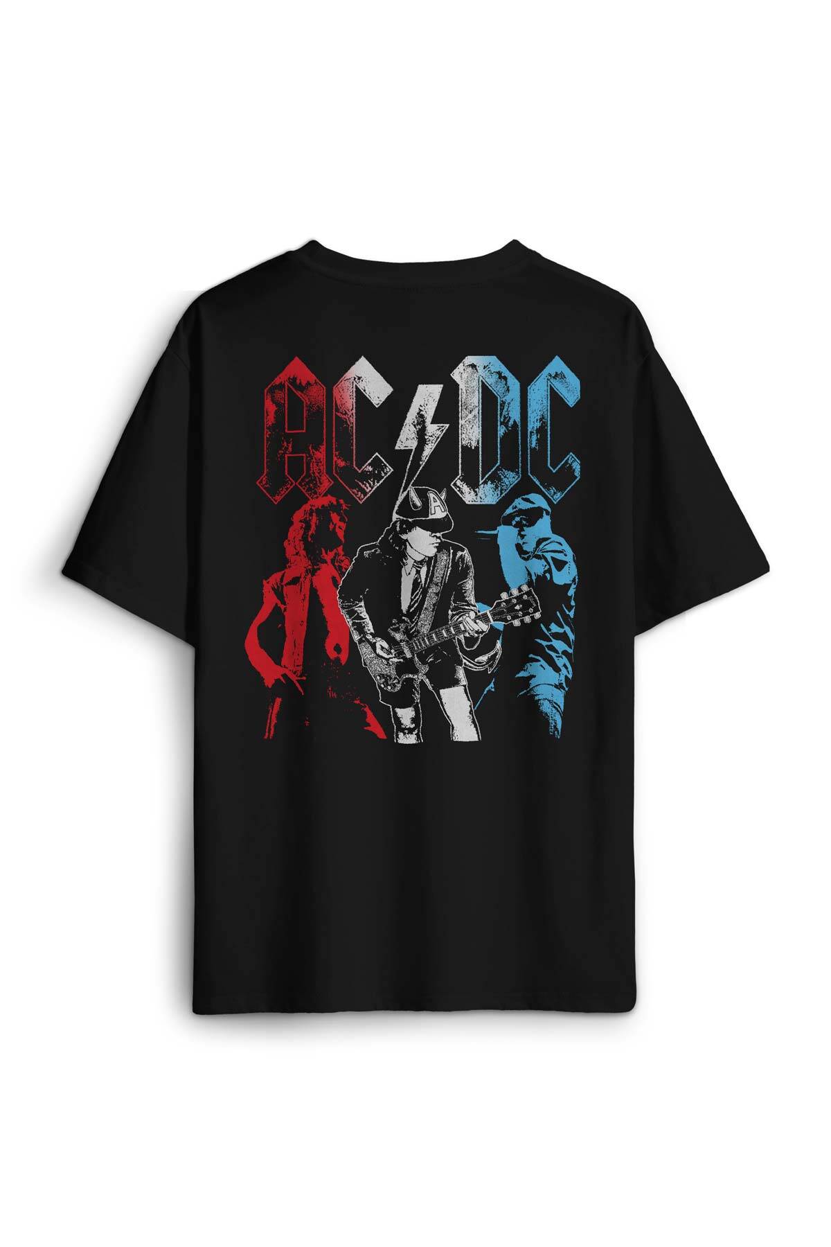 Siyah Tişört Ac Dc Angus ve Malcolm Young Rock Sırt Ön Baskılı Oversize Unisex T-Shirt - 1