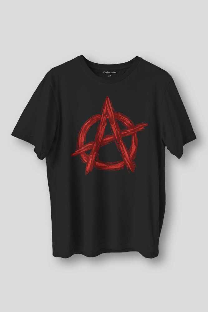 Siyah Tişört Anarşi Vintage Logo Symbol Anarchy Baskılı Regular Fit T-Shirt