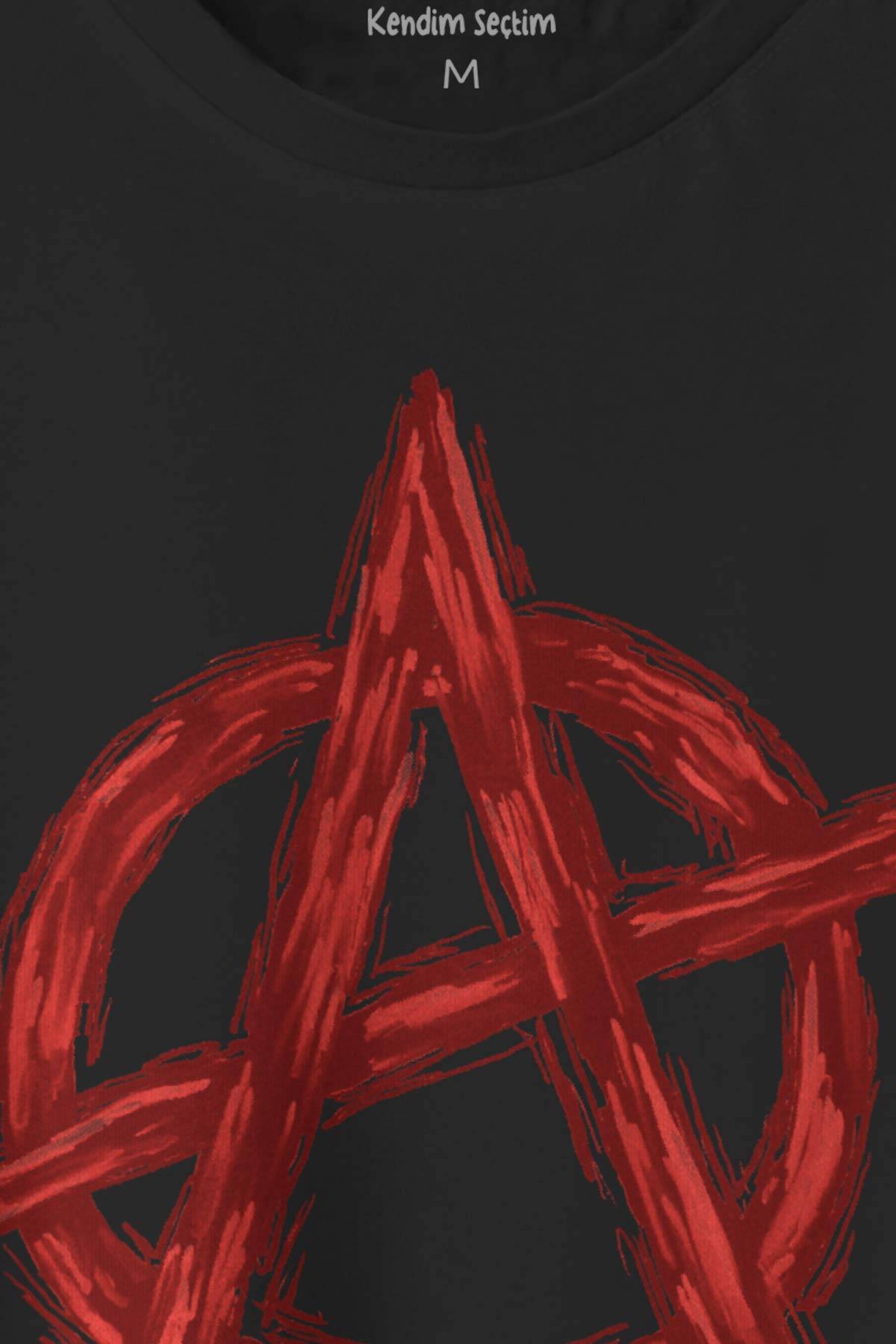 Siyah Tişört Anarşi Vintage Logo Symbol Anarchy Baskılı Regular Fit T-Shirt (1)