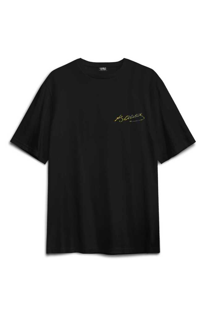 Siyah Tişört Atatürk Sarı Lacivert Sırt Ön Baskılı Oversize Tişört Unisex T-Shirt - 2