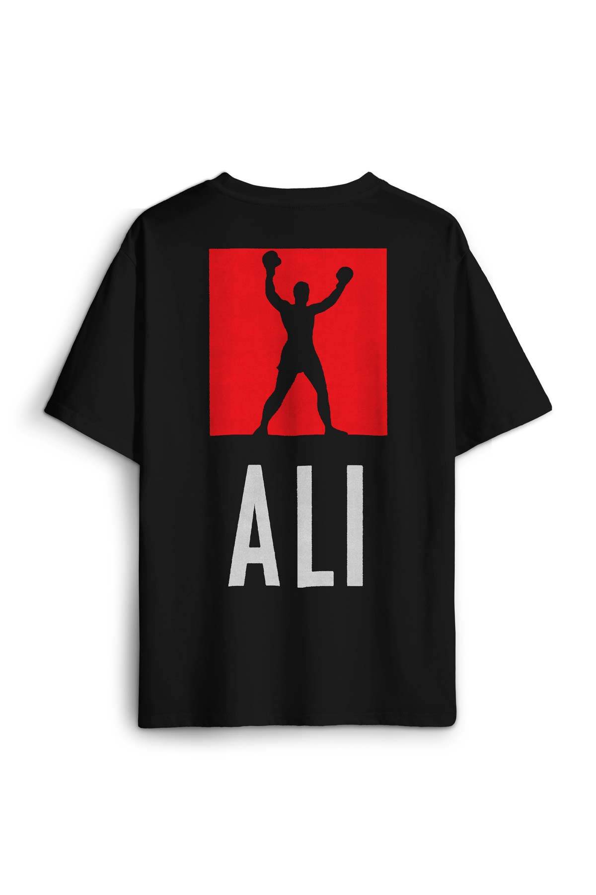 Siyah Tişört Boxing Muhammed Ali Box Boks Sırt Ön Baskılı Oversize Tişört Unisex T-Shirt - 1