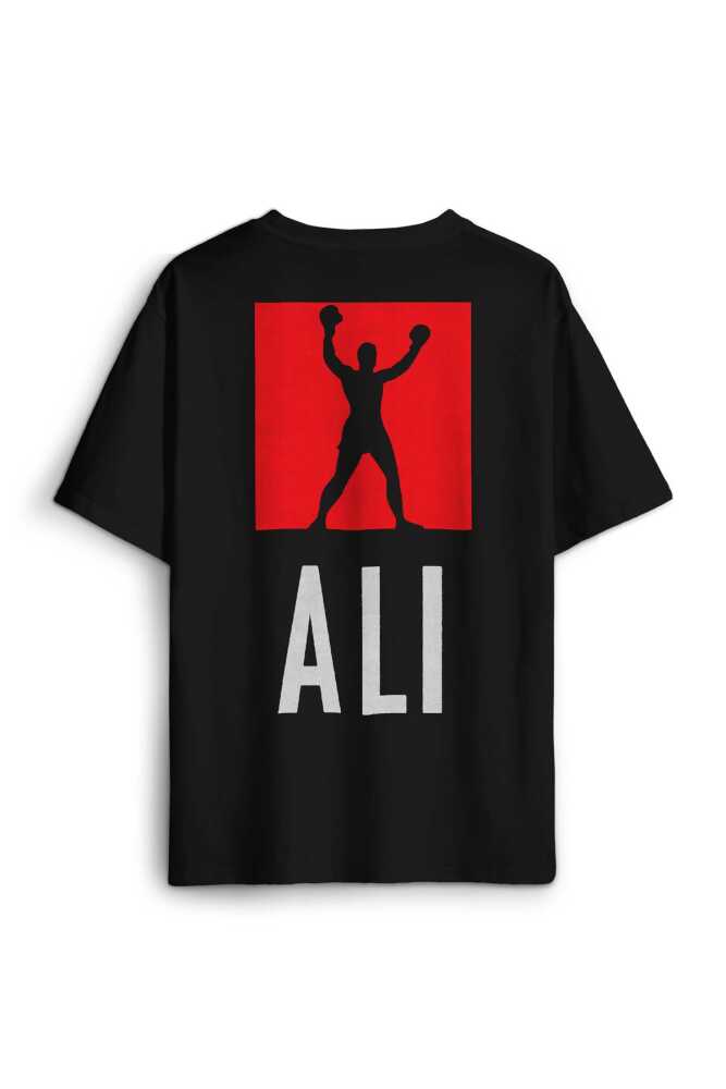 Siyah Tişört Boxing Muhammed Ali Box Boks Sırt Ön Baskılı Oversize Tişört Unisex T-Shirt