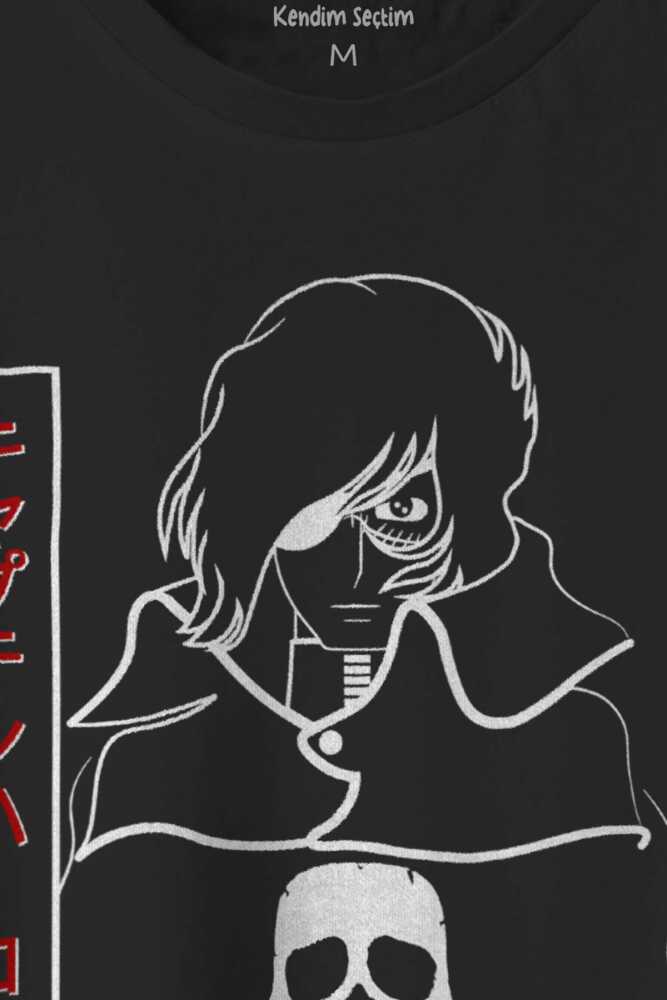 Siyah Tişört Captain Harlock Anime Tişört Retro Uzay Korsanı Baskılı Unisex Tshirt (1)