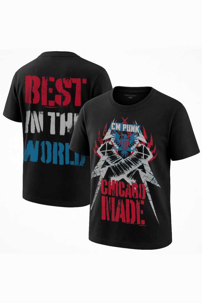 Siyah Tişört CM Punk Best In The World Spor Gym Dövüş Boks Chicago Baskılı Regular T-shirt - 1