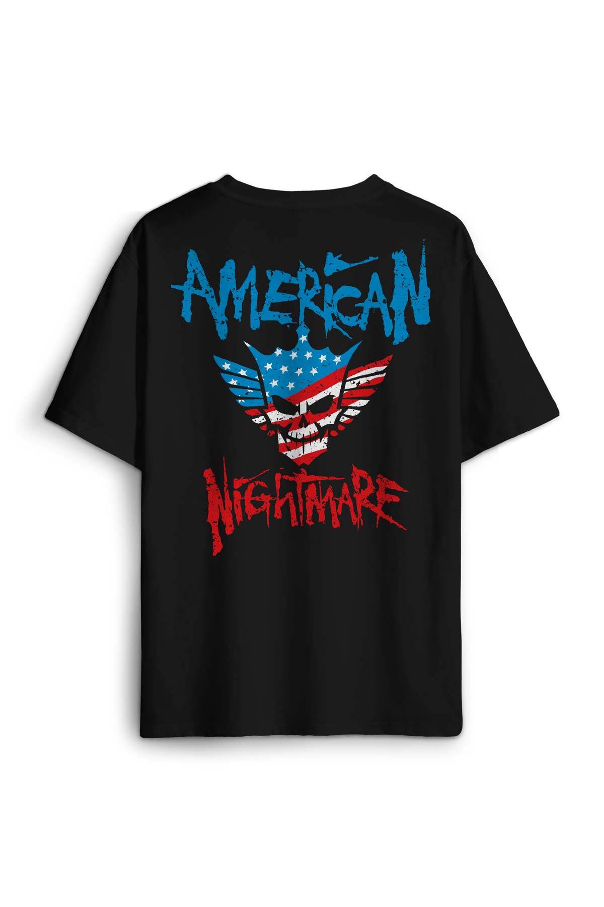 Siyah Tişört Cody Rhodes American Nightmare Wwe Güreş Gym Sırt Ön Baskılı Oversize Unisex T-shirt
