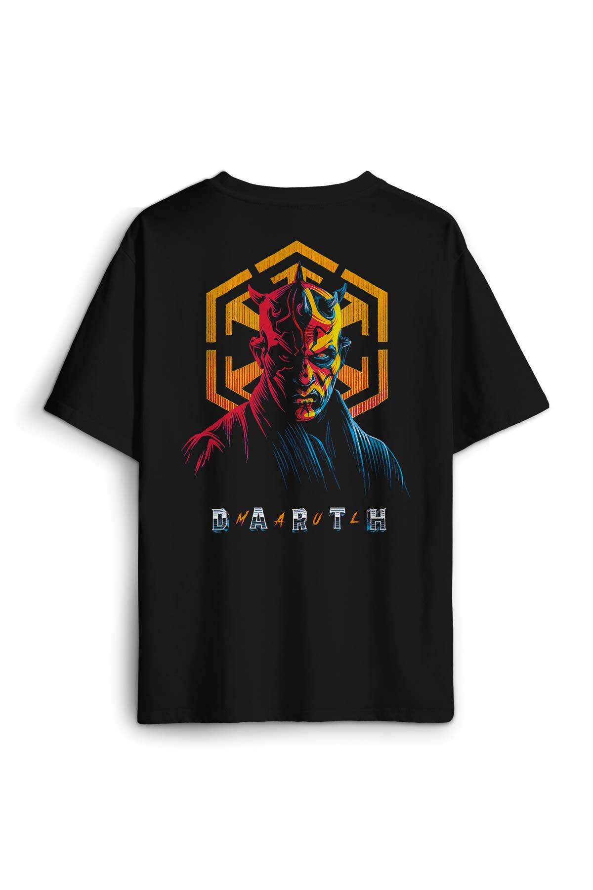 Siyah Tişört Dark Side Star Wars Darth Maul Sırt Ön Baskılı Oversize Unisex T-Shirt