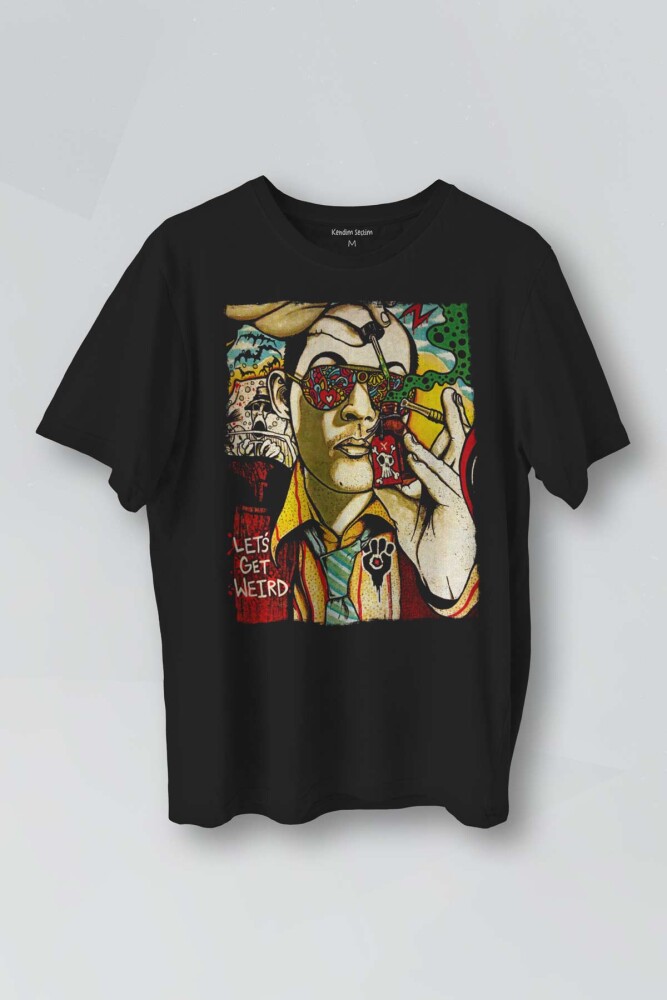 Siyah Tişört Let's Get Weird Renkli Tasarım Baskılı Unisex T-shirt - 1