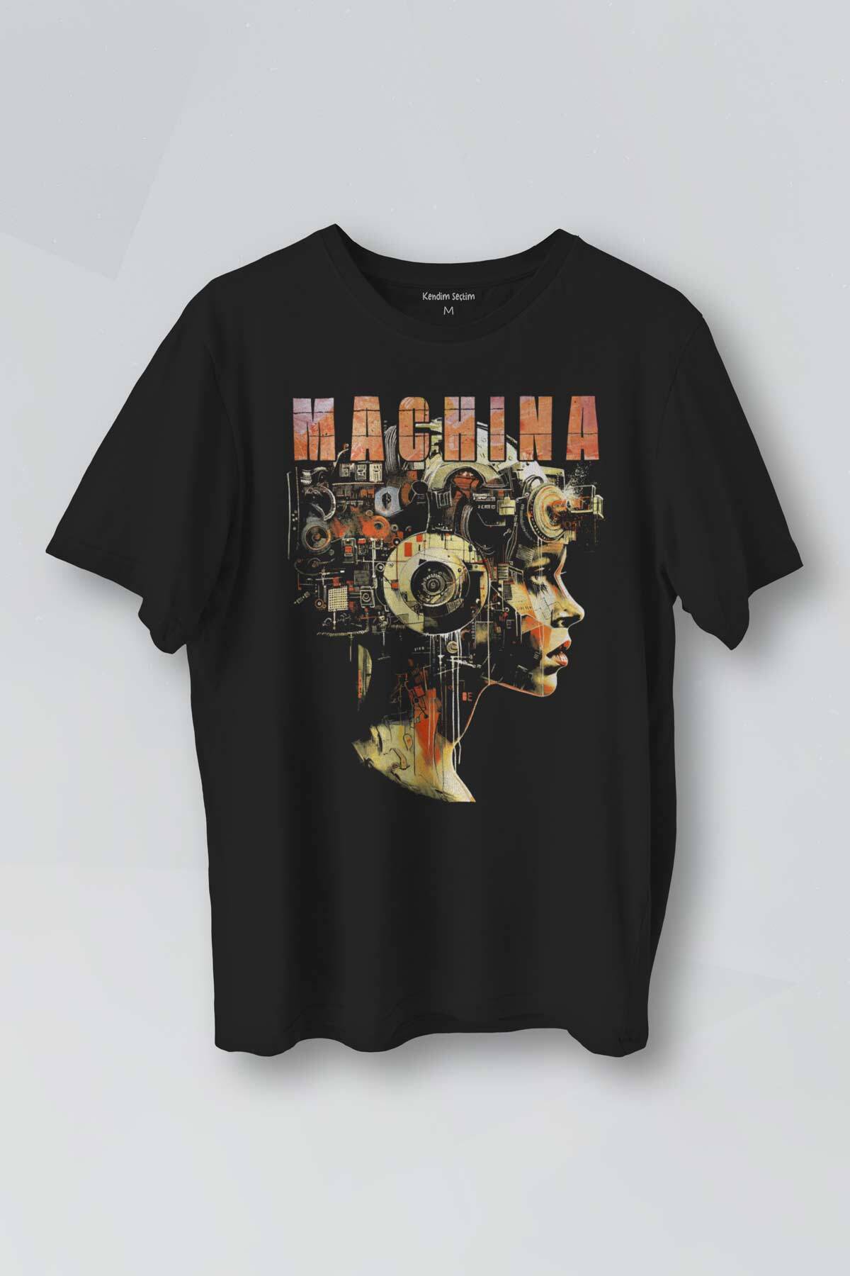 Siyah Tişört Machina Yapay Zeka AI Computer Baskılı Unisex T-shirt - 1