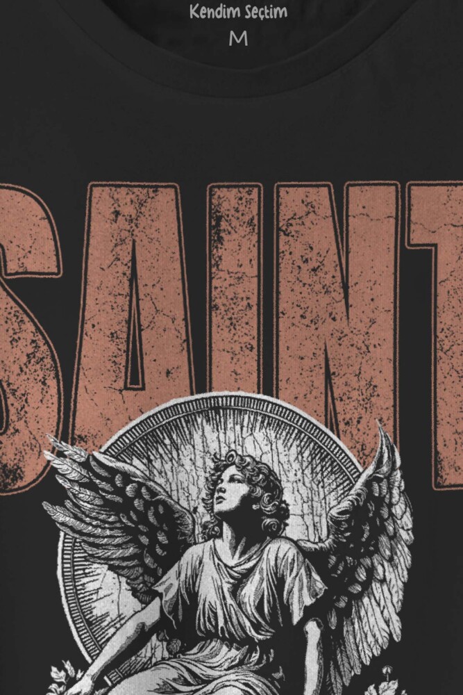 Siyah Tişört Saint Gothic Kutsal Melek Angle Gotik Basklı Unisex T-shirt - 2