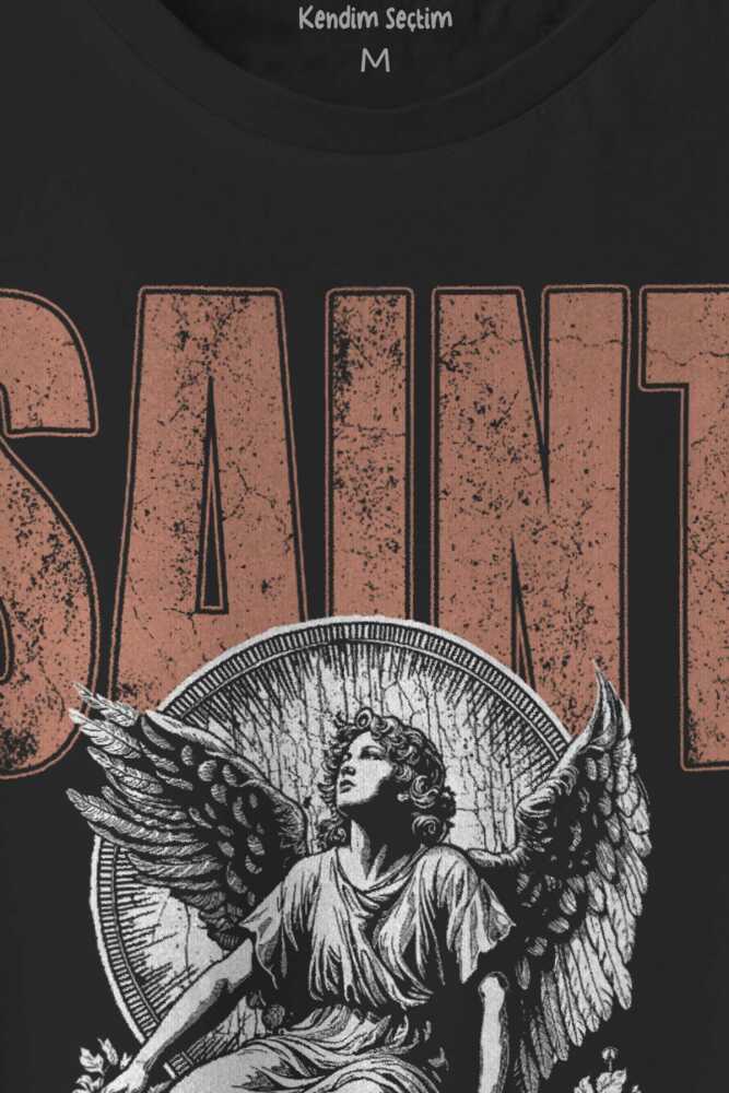 Siyah Tişört Saint Gothic Kutsal Melek Angle Gotik Basklı Unisex T-shirt (1)