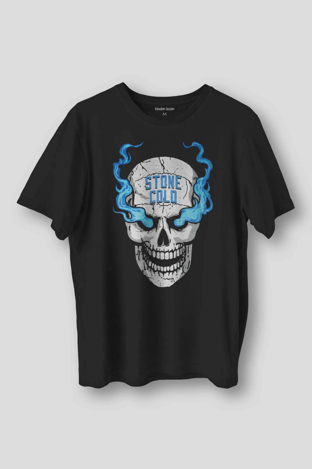 Siyah Tişört Stone Cold Wwe Fight Gym Spor Dövüş Baskılı Erkek T-shirt Kısa Kollu