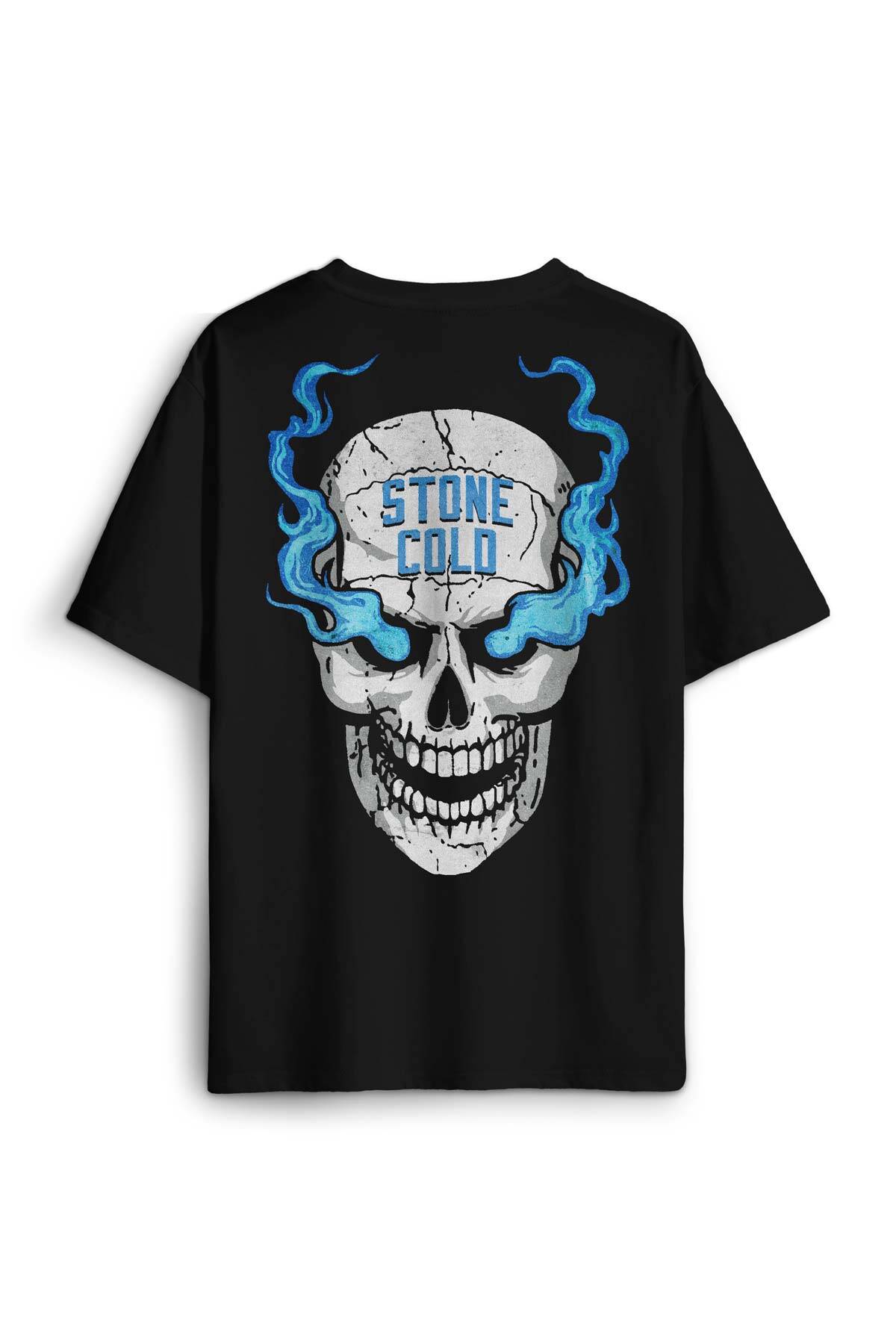 Siyah Tişört Stone Cold Wwe Fight Gym Spor Dövüş Kısa Kollu Baskılı Oversize T-shirt - 1
