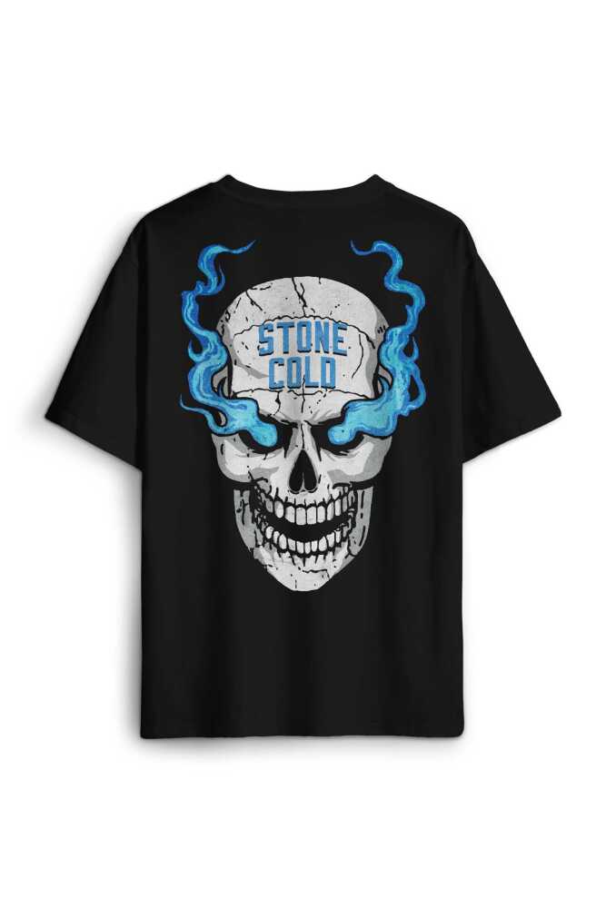 Siyah Tişört Stone Cold Wwe Fight Gym Spor Dövüş Kısa Kollu Baskılı Oversize T-shirt