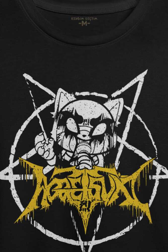 Siyah Unisex Aggretsuko Agresif Retsuko Gotik Japon Anime Manga Metal Gothic Baskılı T-shirt (1)