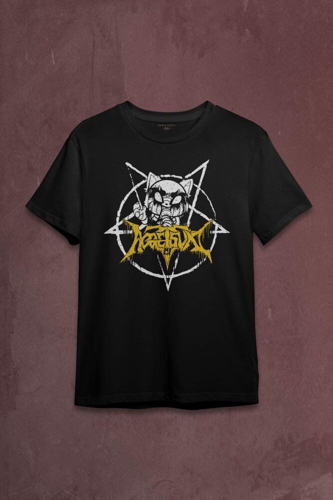 Siyah Unisex Aggretsuko Agresif Retsuko Gotik Japon Anime Manga Metal Gothic Baskılı T-shirt - 1