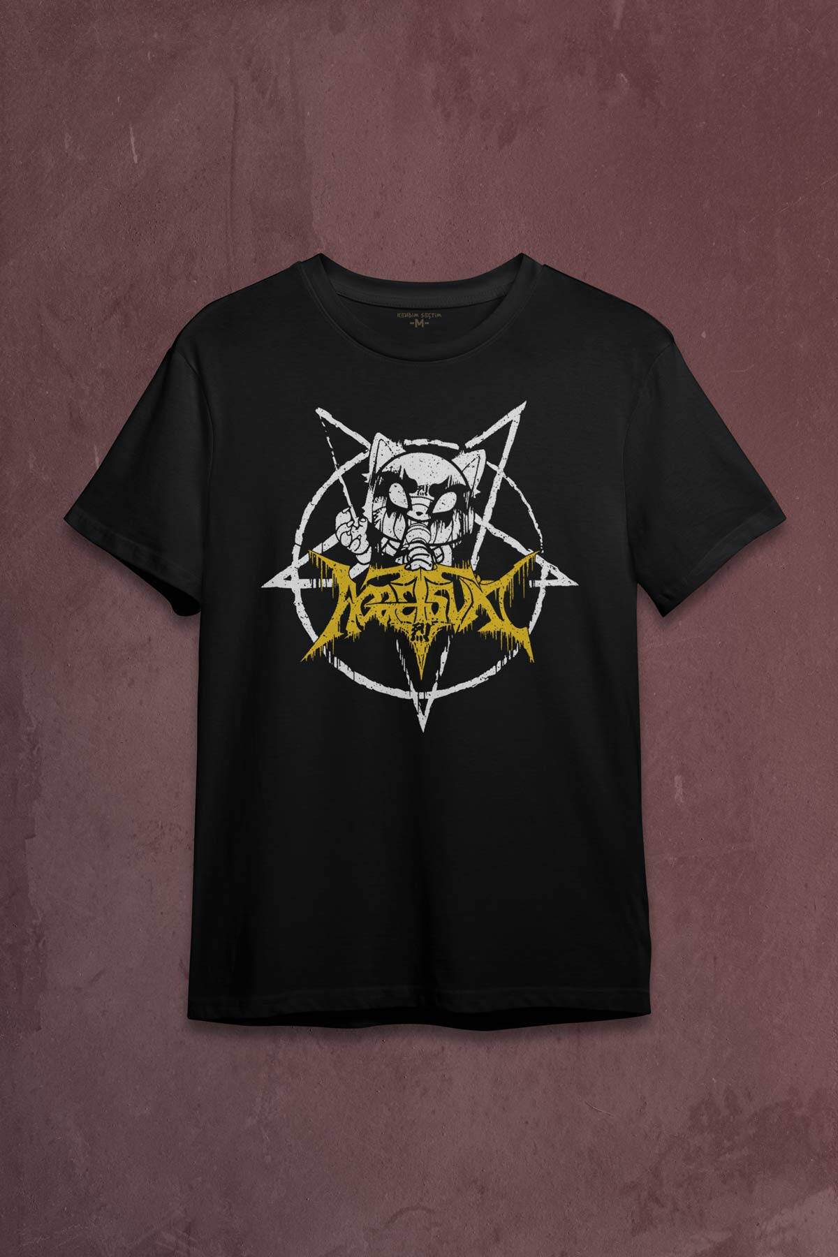 Siyah Unisex Aggretsuko Agresif Retsuko Gotik Japon Anime Manga Metal Gothic Baskılı T-shirt - 1