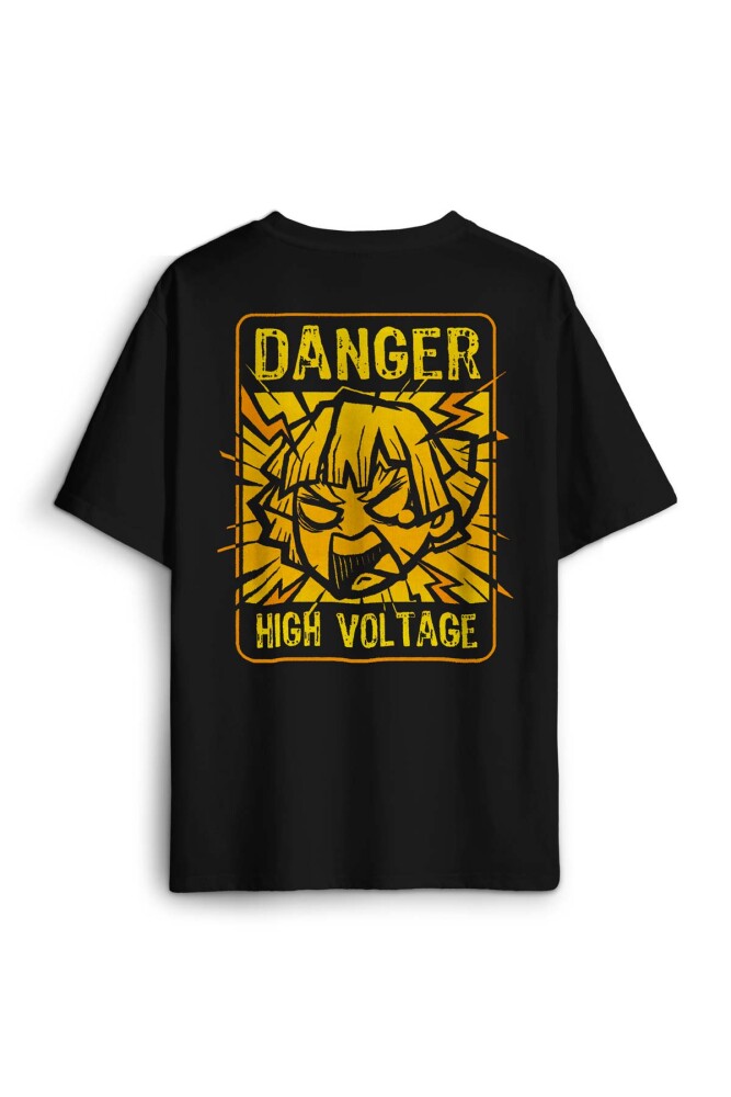 Siyah Unisex Demon Slayer Tişört Zenitsu Anime Tanjiro Nezuko Sırt Ön Baskılı Oversize Tişört - 2