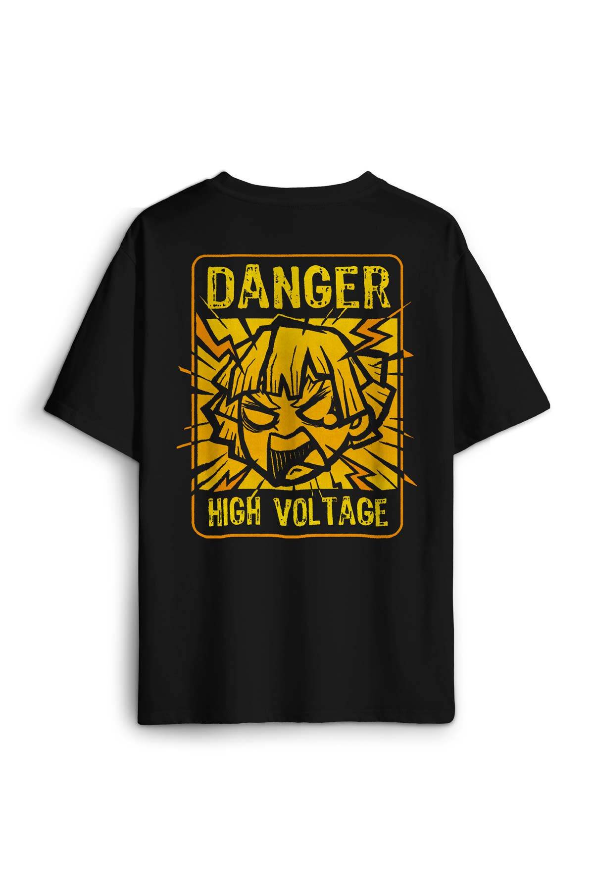 Siyah Unisex Demon Slayer Tişört Zenitsu Anime Tanjiro Nezuko Sırt Ön Baskılı Oversize Tişört - 2
