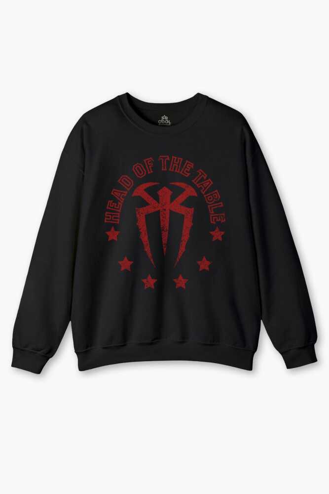 Siyah Unisex Sweatshirt Head Of The Table Roman Reigns Spor Gym Siyah Baskılı Sweat - 1