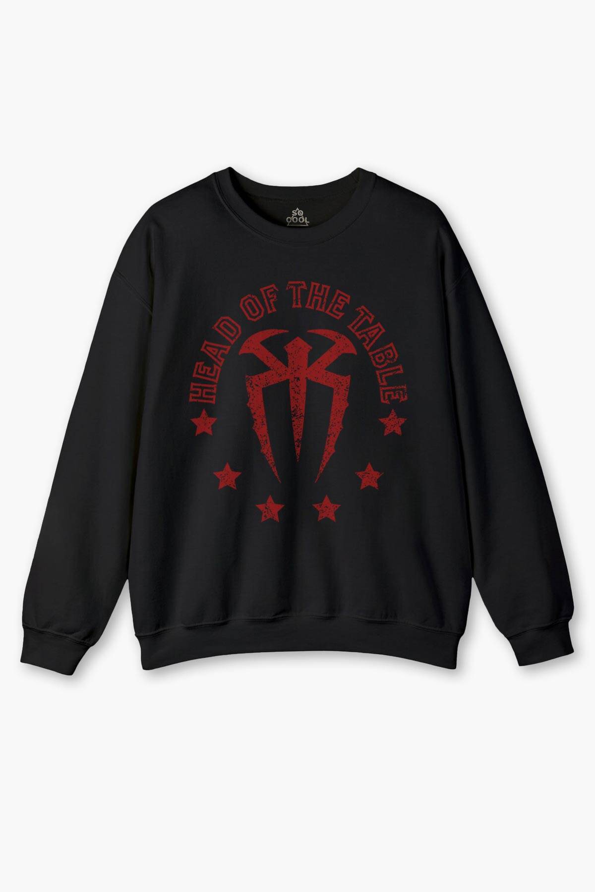 Siyah Unisex Sweatshirt Head Of The Table Roman Reigns Spor Gym Siyah Baskılı Sweat - 1