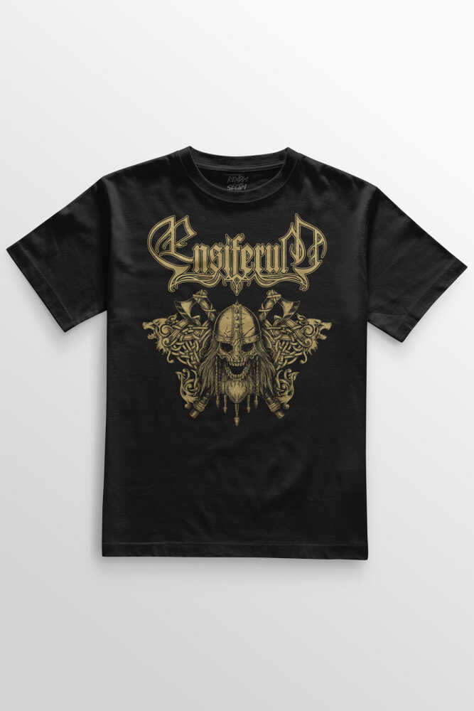 Siyah Unisex T-shirt Ensiferum Metal Music Baskılı Tişört
