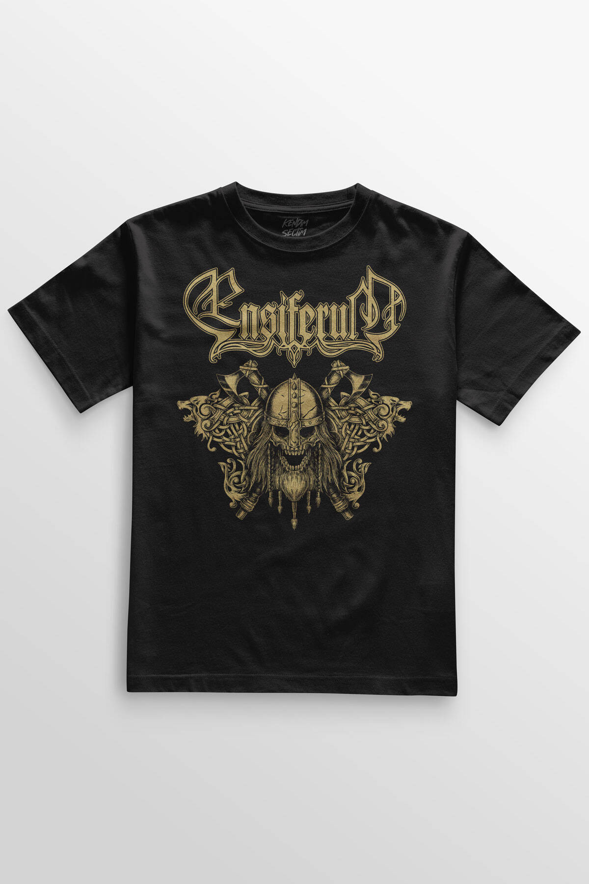 Siyah Unisex T-shirt Ensiferum Metal Music Baskılı Tişört