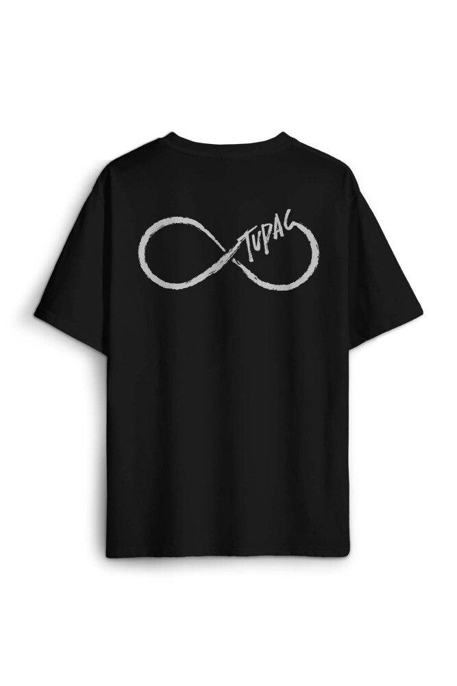 Siyah Unisex T-Shirt Tupac Shakur Sonsuzluk Makaveli 2Pac Sırt Ön Baskılı Oversize Tişört - 1