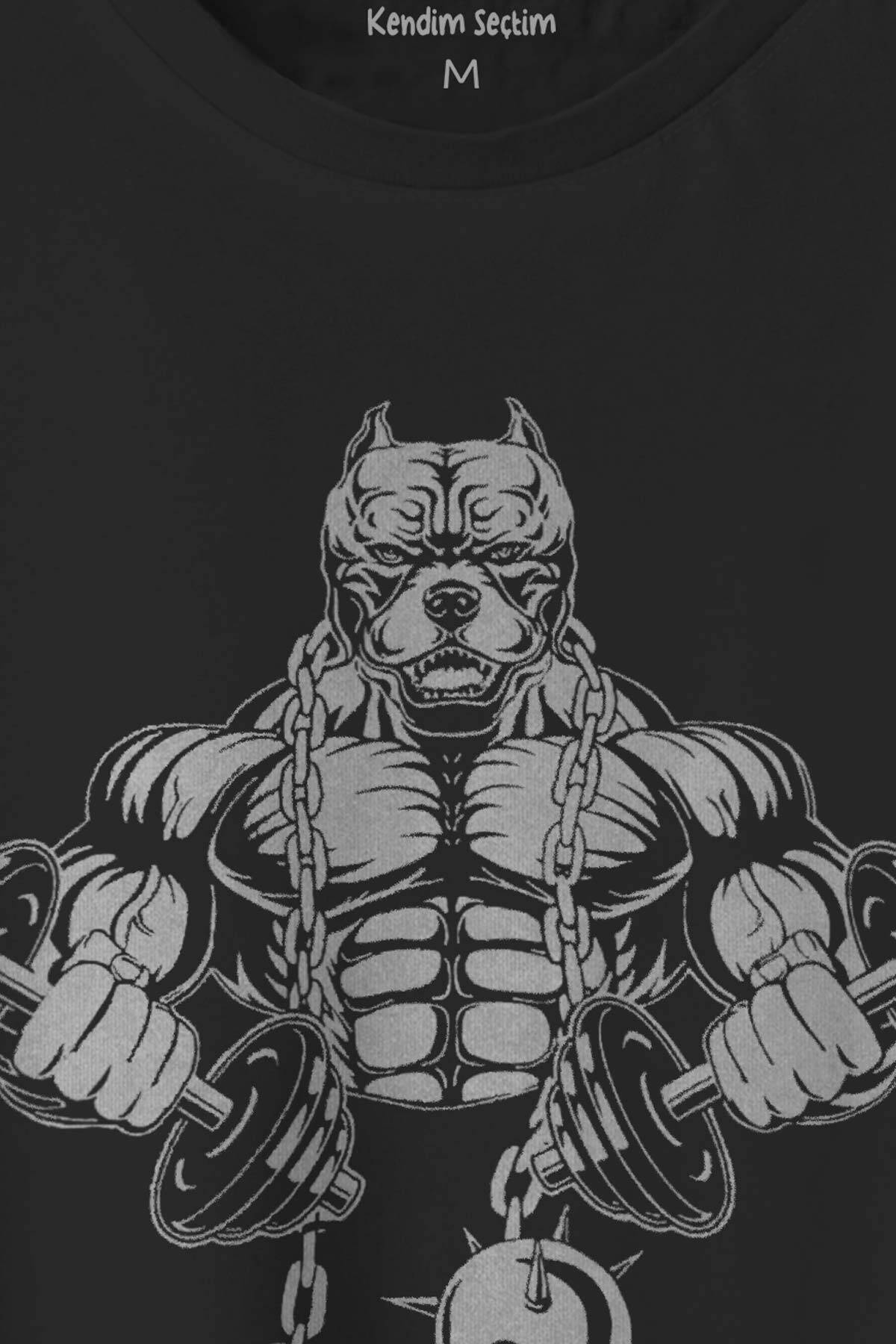 Siyah Unisex Tişört Gym Pitbull Body Bulding Train Hard Regular Fit T-shirt - 2