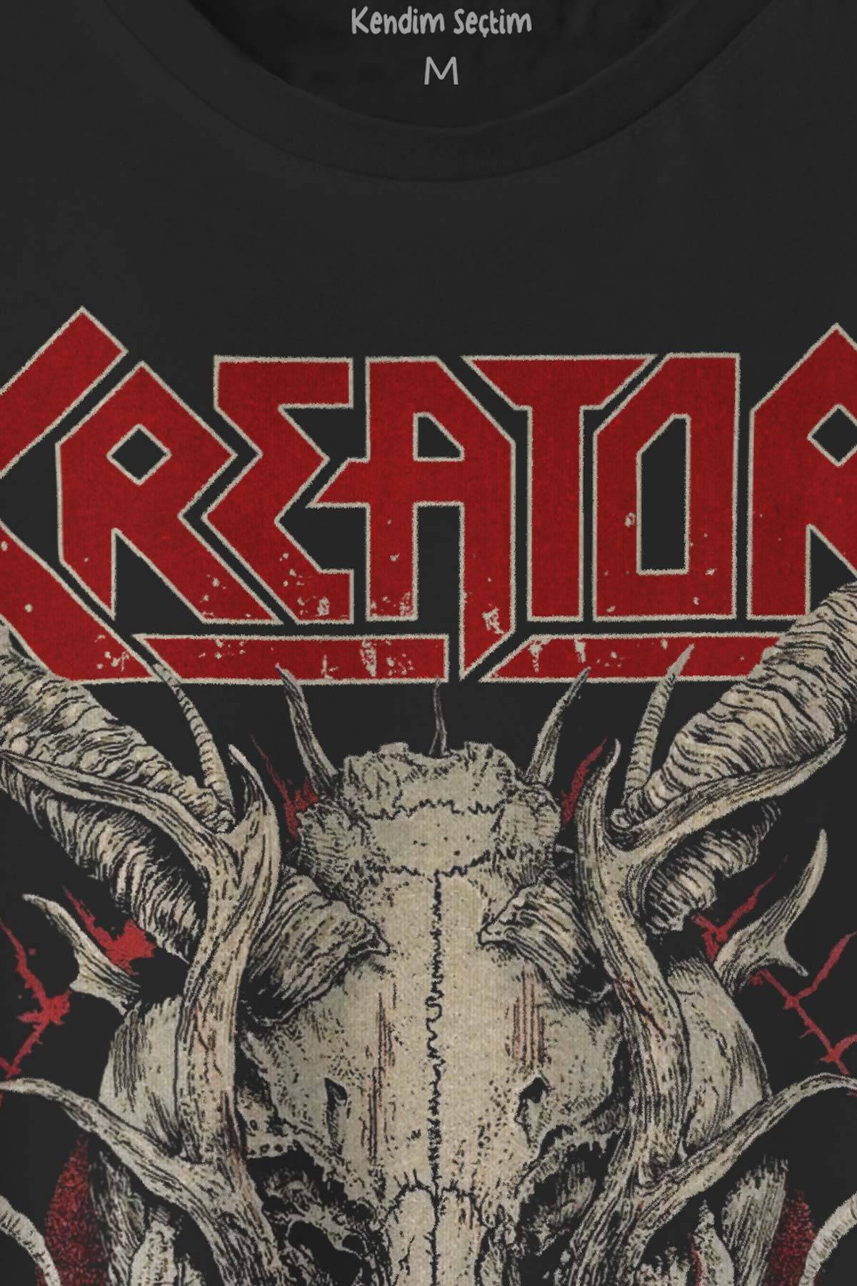 Siyah Unisex Tişört Kreator Metal Music Skull Baskılı Tişört - 2