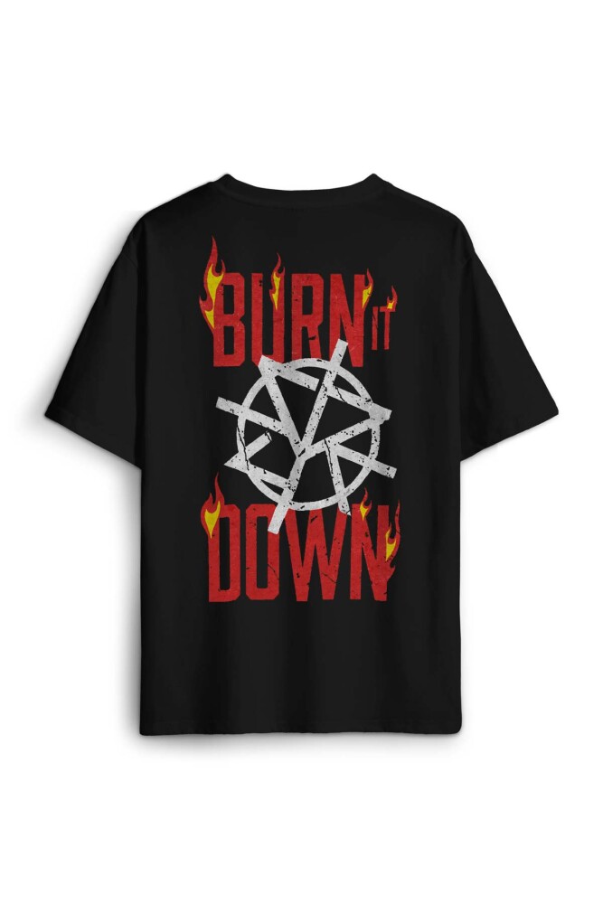 Siyah Unisex Tişört Seth Rollins Burn It Down Wwe Spor Gym Fight Baskılı Oversize T-shirt - 1