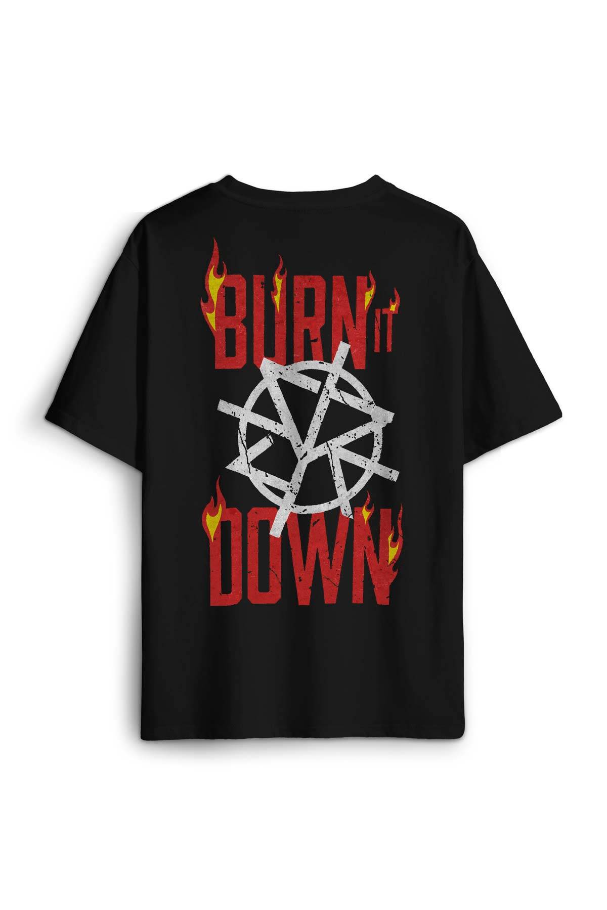 Siyah Unisex Tişört Seth Rollins Burn It Down Wwe Spor Gym Fight Baskılı Oversize T-shirt - 1