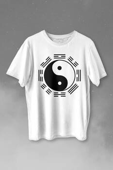 Siyah Ve Beyaz Ying Yang Pokemon Minimal Baskılı Tişört Unisex T-shirt - 1