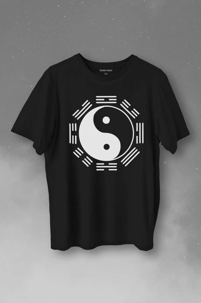 Siyah Ve Beyaz Ying Yang Pokemon Minimal Baskılı Tişört Unisex T-Shirt - 1