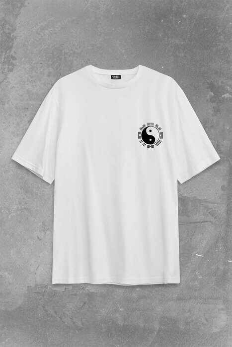 Siyah Ve Beyaz Ying Yang Pokemon Minimal Sırt Ön Baskılı Oversize Tişört Unisex T-Shirt - 2