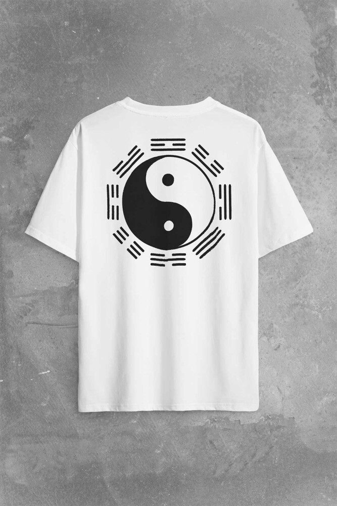 Siyah Ve Beyaz Ying Yang Pokemon Minimal Sırt Ön Baskılı Oversize Tişört Unisex T-Shirt - 1