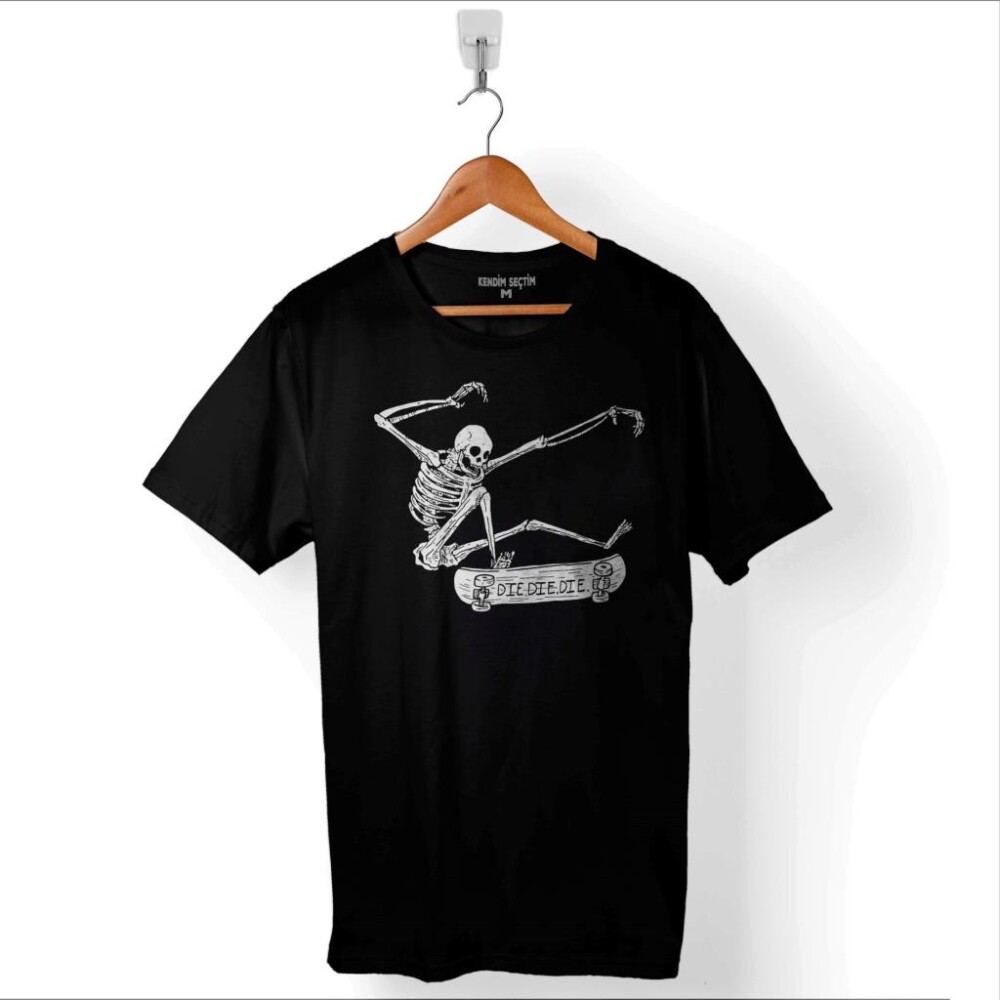 Skateboarding Skeleton İskelet Skull Kuru Kafa Baskılı Tişört Unisex T-Shirt - 1