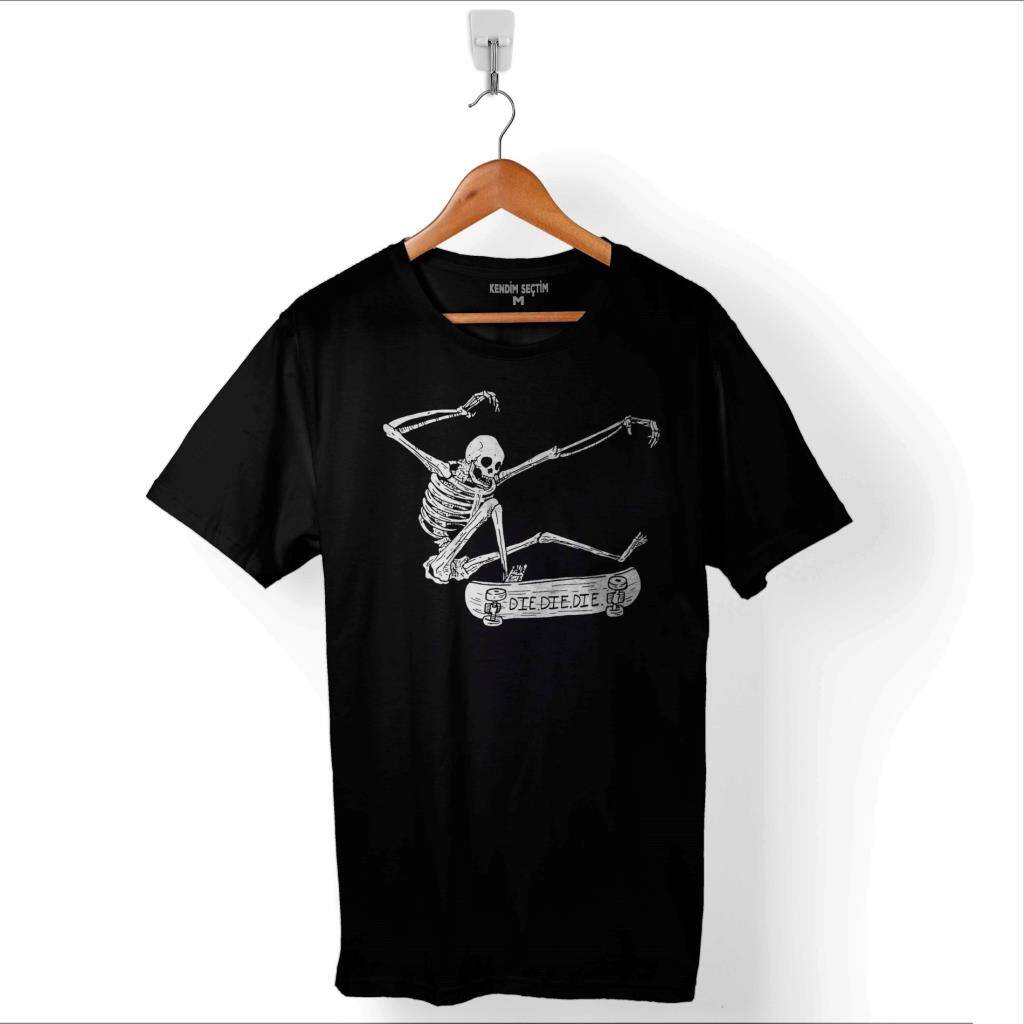 Skateboarding Skeleton İskelet Skull Kuru Kafa Baskılı Tişört Unisex T-Shirt - 1