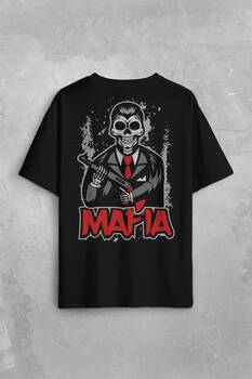 Skull Ganster Mafia Temalı Silahlı Adam Sırt Ön Baskılı Oversize Tişört Unisex T-Shirt
