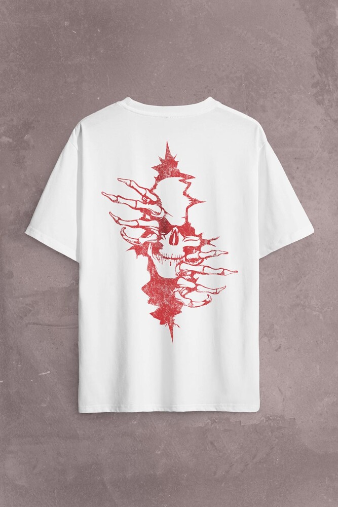 Skull In The Wall Kurukafa Sokak Rock Metallica Sırt Ön Baskılı Oversize Tişört Unisex T-shirt - 1