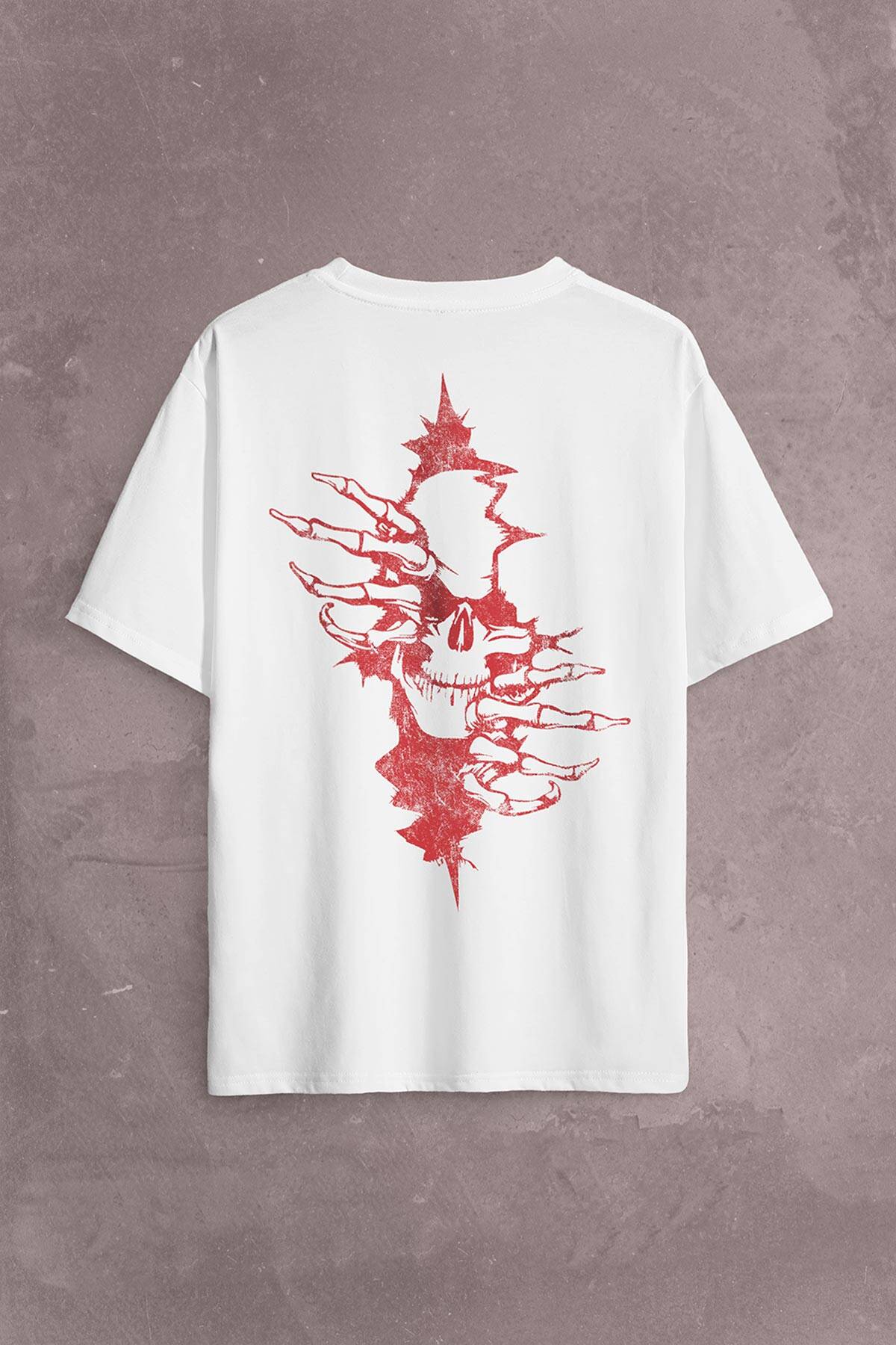 Skull In The Wall Kurukafa Sokak Rock Metallica Sırt Ön Baskılı Oversize Tişört Unisex T-shirt - 1