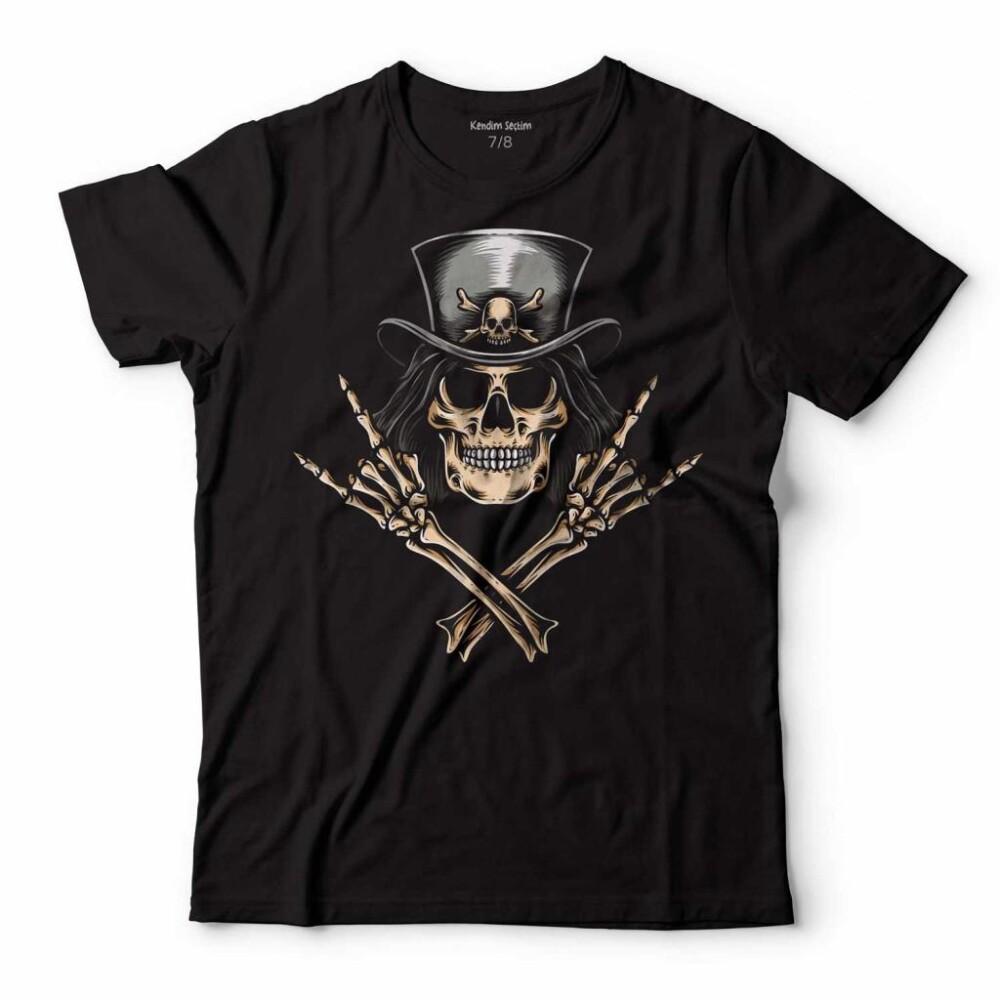 SKULL KORSAN KURU KAFA ROCK ZAFER İŞARETİ METALLICA ÇOCUK TİŞÖRT - 1