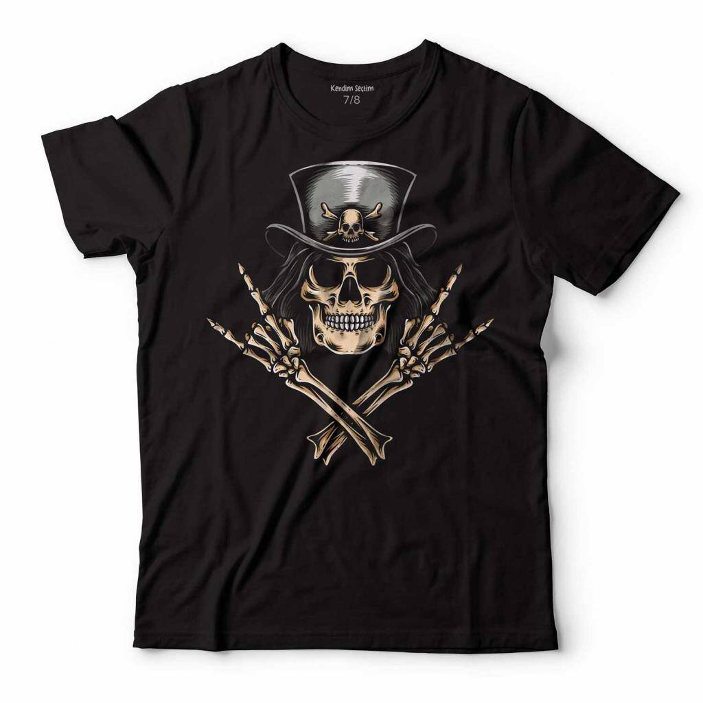 SKULL KORSAN KURU KAFA ROCK ZAFER İŞARETİ METALLICA ÇOCUK TİŞÖRT - 1