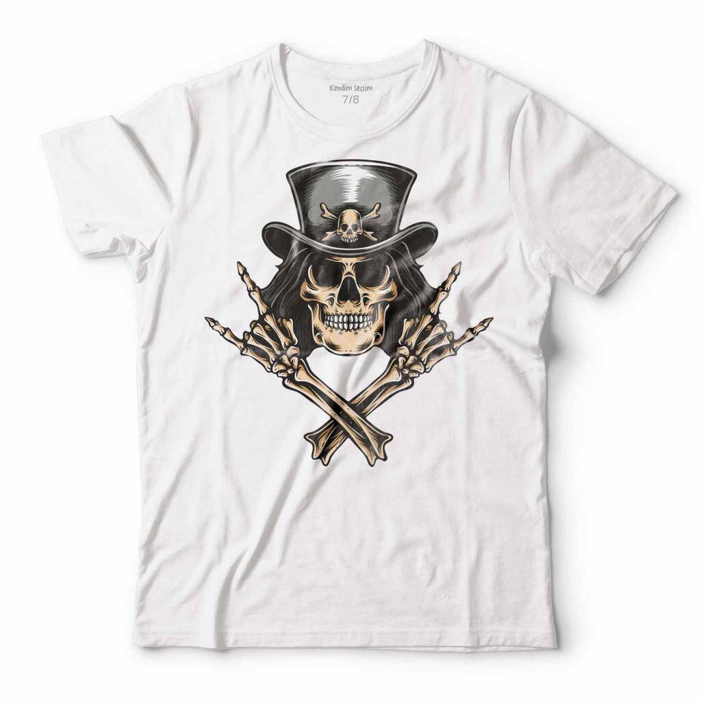 SKULL KORSAN KURU KAFA ROCK ZAFER İŞARETİ METALLICA ÇOCUK TİŞÖRT - 1