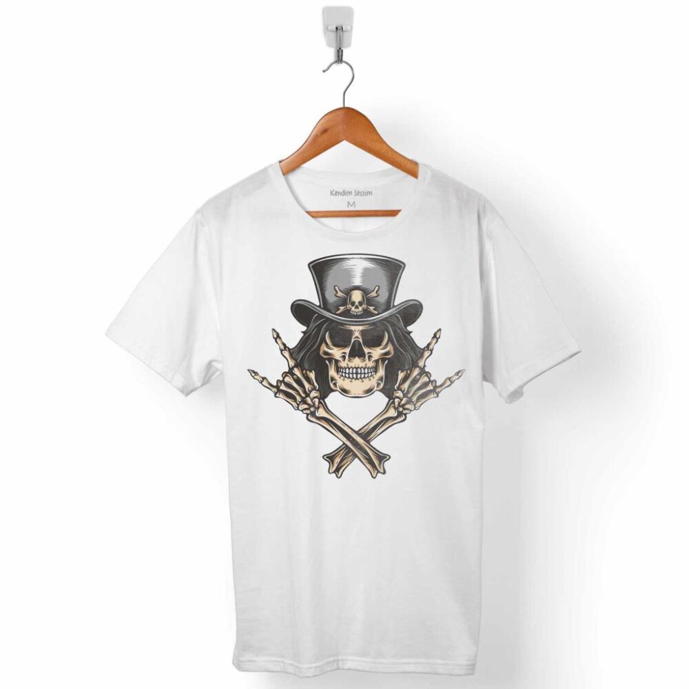SKULL KORSAN KURU KAFA ROCK ZAFER İŞARETİ METALLICA ERKEK TİŞÖRT - KENDİM SEÇTİM